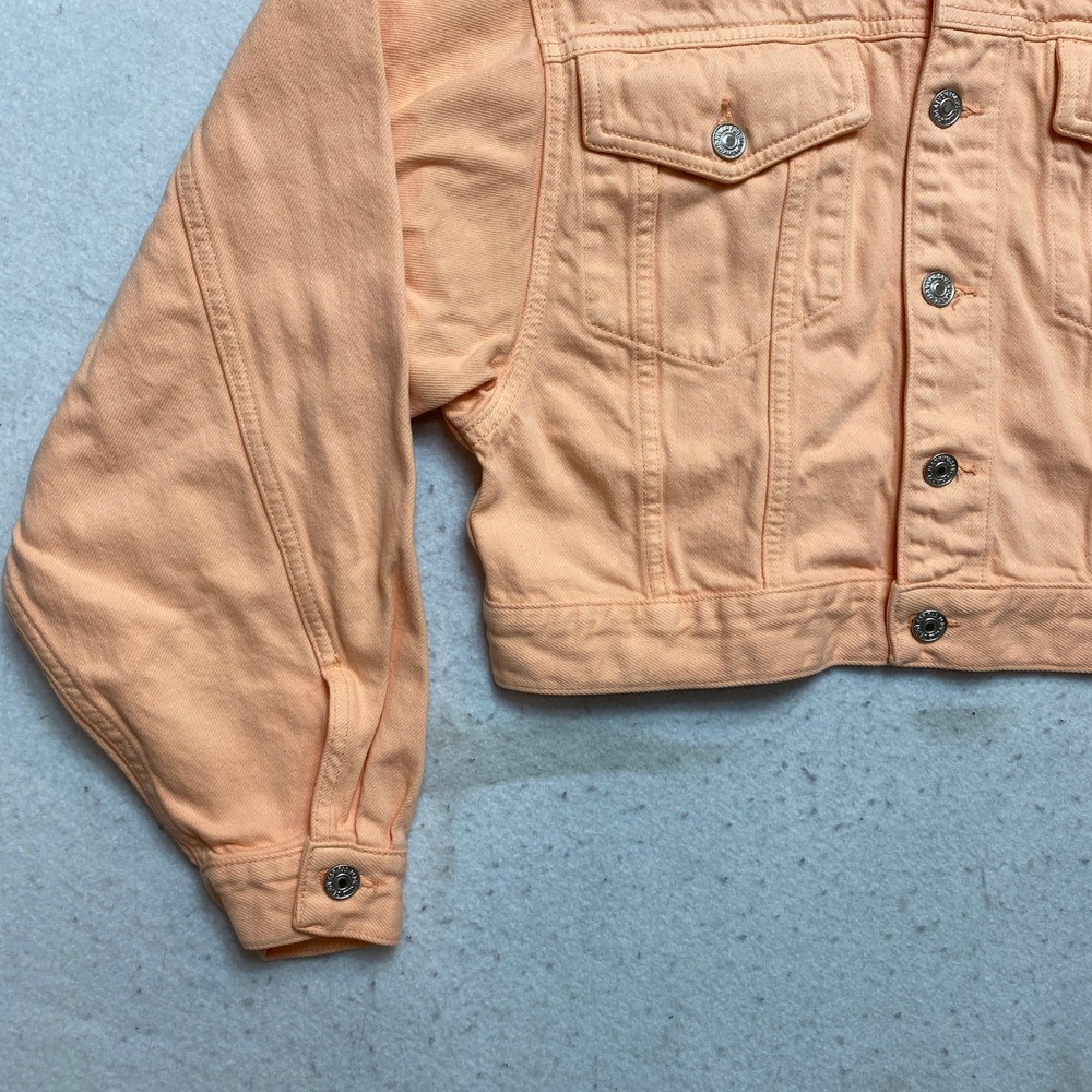 7 For All Mankind Jacket Womens M Peach Cropped Puff Sleeve Button Down - Picture 4 of 10